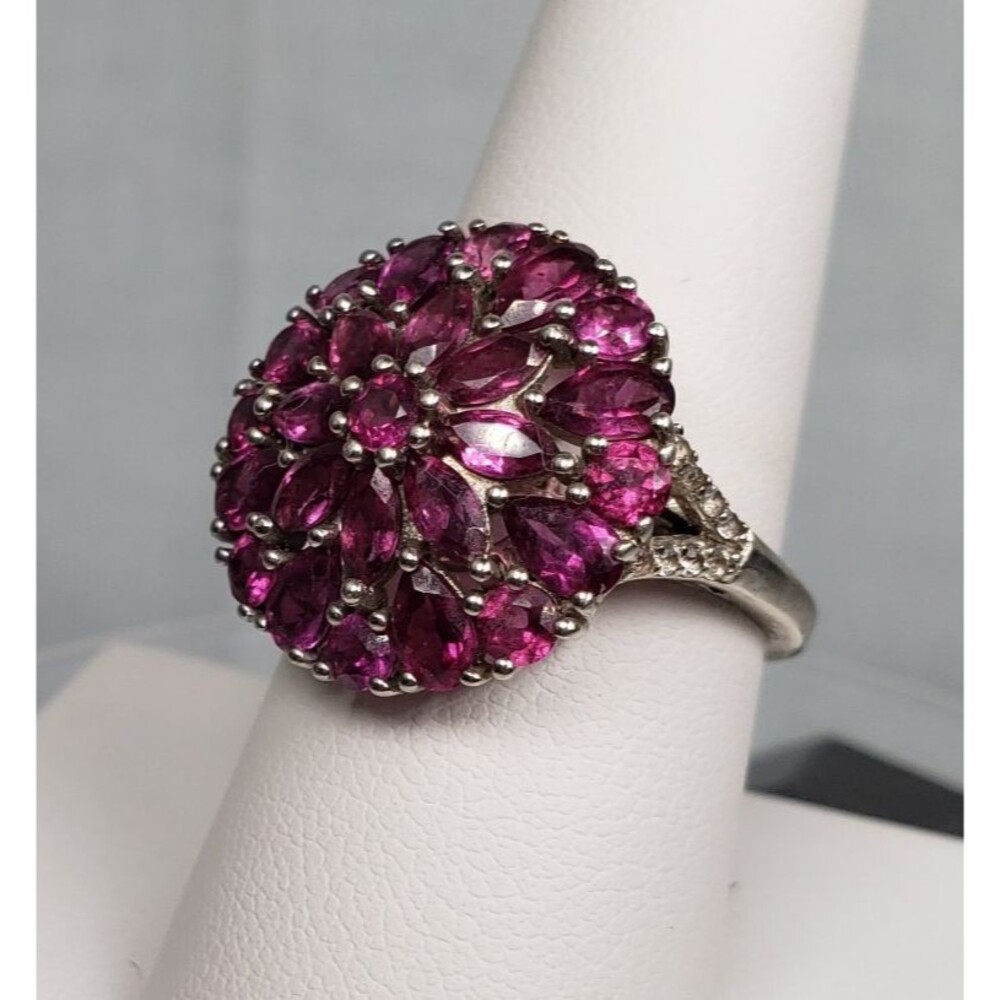 DJoy Signed 925 Sterling Silver Purplish Pink Rhodolite Garnet Ring Size 8.25 - Picture 14 of 16